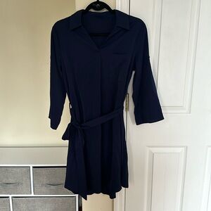 Halara Women’s business casual active fit navy blue dress.